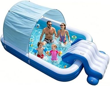 Nuwni 10 FT Inflatable Pool with Slide and UV Protection Canopy, 119 x 68 x 20 Inch Large Family Blow Up Pool for Kids and Adults, Thickened PVC Kiddie Pool for Backyard Garden Summer Water Party