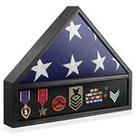 Reminded Military Medal & Burial Flag Shadow Box Display Case with Glass Insert, Black