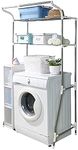 BAOYOUNI 2-Layer Over The Toilet Storage Shelf Bathroom Space Saver Utility Rack Above Washing Machine Organizer Width Adjustable Metal Stand for Laundry Room (62-101) W X 48 D X 173 H cm, Ivory