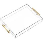 NIUBEE Clear Serving Tray 12x16 Inches -Spill Proof- Acrylic Decorative Tray Organiser for Ottoman Coffee Table Countertop with Round Handles