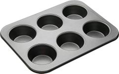 MasterClass KCMCHB42 Deep Muffin Tray/Yorkshire Pudding Tin, 6 Hole Non Stick Mould, Robust 1 mm Carbon Steel, Grey, 35 x 26cm