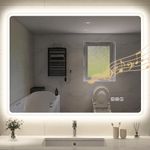 STARLEAD 500x700 mm Bathroom-Mirror-with-LED-Lights for Wall, Bluetooth, Anti-Fog, 3 Colors Dimmable Bathroom-LED-Mirror with Memory Function, HD Tempered Glass, IP44 (Horizontal/Vertical)