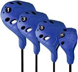 PGM Golf Head Cover 4pcs or 1pc Drivers Fairway Woods Hybrid Golf Club Cover with No. Pins Fit Oversized Right Handed Easy on Off Extra Club Protection Washable Cover for All Brands (Blue- 4pcs Set)