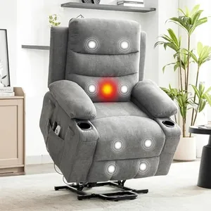 GarveeHome Power Lift Recliner Chair, Oversize Electric Recliners for Elderly with Heat and Massage, Stand Assist with Cup Holders, Side Pocket, Single Sofa Seat for Living Room, Grey