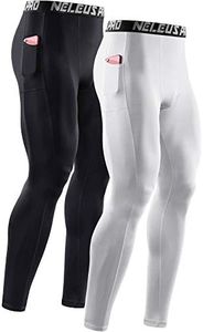 NELEUS Men's Dry Fit Compression Baselayer Pants Running Tights Leggings with Phone Pocket, 6069 Black/White,2 Pack, Medium