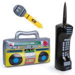 FUTUREPLUSX 3PCS Inflatable Props for Party, Inflatable Mobile Phone Boombox Blow Up Microphone for 80s Party Decorations Hip Hop Theme Birthdays Party Supplies