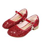 Girls Princess Dress Shoes Kids Girl Party Wedding Princess Mary Jane Shoes Sequins Bridesmaids Shoes Sparkle Heels Shoes for Wedding Dancing Party Red