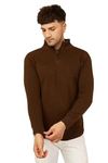 Kvetoo Men High Neck Zipper Full Sleeve Woolen Winter Sweater Brownn Size M