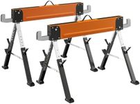 HOMCOM Saw Horses 2 Pack, Folding Heavy Duty Sawhorses with Adjustable Height and 2x6 Bracket, Carry Handle, Miter Saw Stand for Woodworking, Carpenters, 2557 LBS Capacity, Orange