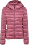 Flygo Women's Lightweight Hooded Down Coat Water Resistance Puffer Jacket (Small, Dark Pink)