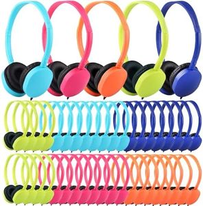 XOSDA 50 Pack Bulk Headphones for Kids School Classroom,Wholesale Children Wired Headphones with 3.5mm Jack for Students Adults Teen Toddler Boys Girls Earphones(PU102,Mixed Color)