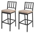 TANGZON Bar Stools Set of 2, Upholstered Bar Chairs with Detachable Cushion, Backrest, Footrest & Adjustable Foot Pads, Metal Breakfast Counter Stools for Kitchen Dining Living Room (Vertical Back)