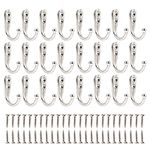 24 Pieces Coat Hooks, Wall Mounted Hook Robe Hooks Coat Hook Single Coat Hanger Cloth Hanger with 50 Pieces Screws for Cloakroom Bath Kitchen Garage (Silver)