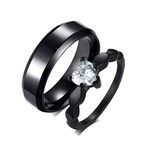 Gualiy Matching Couple Rings Stainless Steel, Wedding Ring Set Black Ring 6MM Heart Cubic Zirconia Couples Wedding Rings Women Size P 1/2 & Men Size V 1/2