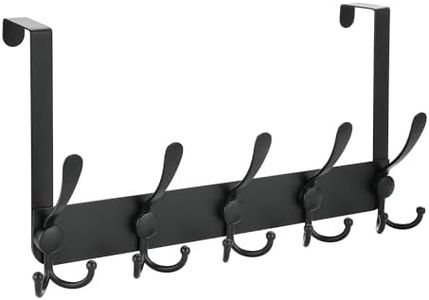 OIM OMIIOMIO No Drill, No Installation Over The Door Coat Rack with 15 Hooks - Door Hanger Organizer for Towels, Coats, Hats | Bathroom, Bedroom, Closet Storage Solution - Black