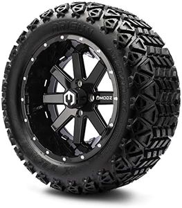 GOLF CART KING 14in MODZ Assault Black Ball Mill Golf Cart Wheels and All Terrain Tires Combo Set of 4