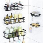 Vtopmart 5 Pack Shower Caddy Shelves Organizer with 4 Hooks, Self Adhesive Rack Storage Shelf for Inside Shower, Stainless Steel Bathroom Shower Wall Organization, Black