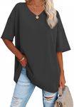 ATHMILE Tunic Tops to Wear with Leggings T Shirts V Neck Tees Half Sleeve Cozy Comfy Tunic 2024 Y2K Tops Casual Dark Gray