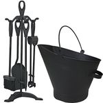 Simpa® Black Waterloo Bucket Coal Log Fire Ash Scuttle Hod Fireside with 5 Piece Cast Iron Companion Set