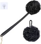 VANZAVANZU Loofah on a Stick 17" Anti-Slip Plastic Handle Shower Loofah, PE Mesh Shower Sponge Exfoliating Body Scrubber, Loofah with Handle & Fluffy Loofah Sponge Set-Black