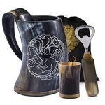 FENRIR 16 oz Viking Horn Mug with Shot Glass and Opener for ale Beer & Cold Drink - Father's Day Gift Idea Dragon Finish