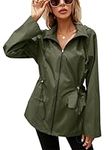 SotRong Waterproof Jackets Womens Lightweight Packable Rain Coats for Women Windbreaker Showerproof Zipper Jackets Casual Running Walking Hoodie Trench Coat Ladies Fashion Outerwear Army Green L