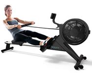 SereneLife Home Rowing Machine-Air and Magnetic Rowing Machine-Exercise Machine for Gym or Home Use-Measures Time, Distance, Stride, Calories Burned-Rowing Machine Cardio Workout for Fitness, Black