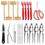 Waltool 19Pcs Seafood Tools Includes Sea Food Scissors, Crab Crackers, Oyster Knife, Lobster Crackers, Crab Hammer and Shellfish Forks, Nutcracker Set for Restaurants, Picnic and Home Us