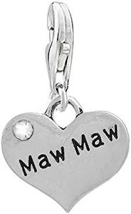 Sexy Sparkles Maw Maw Heart Dangling Clip on Lobster Claw Clasp Charm