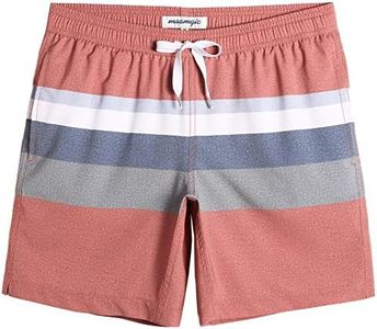 maamgic Mens 7" Stretch Swim Trunks Quick Dry Mesh Lining Swimwear Bathing Suits Striped Medium