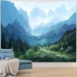 FENDROM Forest Tapestry for Bedroom Aesthetic Nature Foggy Mountain Tree Wall Tapestry Landscape Backdrop Green Woodland Scenery Wall Hanging for Living Room Ceiling Decor