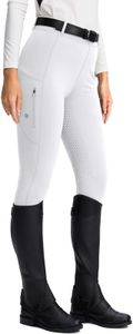 SANTINY Women's Horse Riding Pants Zipper Pockets Silicone Full-Seat Breeches Equestrian Schooling Tights for Women (White_S)