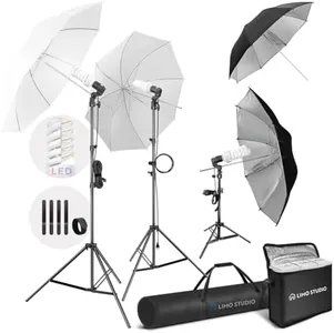 LimoStudio (LED Super Bright) 1200W Output Photo Studio Umbrella Continuous Lighting Kit, 6500K Neutral Day Light, 9000 Lumen, 95>CRI, White Soft Umbrella Diffuser & Black, Silver Reflector, LMS103