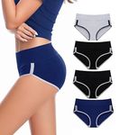 DIVING DEEP Cotton Underwear for Women, High Waist Panties for Women, Womens Brief Stretchy Underwear, Women's Panties - (Pack of 4) (G, B2, Blue) (L)