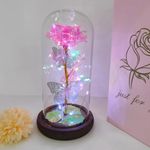 HFHungkeong for Her,Galaxy Forever Rose Gifts for Mom,Eternal Gold Foil Rose and 2 Butterflies in Glass Dome, Artificial Preserved Rose Birthday Gift for Mother(Colorful Gold Rose Red)