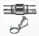 Universal Front Exhaust Flex Pipe Tube Steel Mesh 45x100 / 210mm +2 Screw Clamps