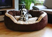 Fluffy's Luxurious Reversible Polyester Filled Soft Dual Colour Dog/Cat Bed (Brown, XXL with Luxurious Blanket)