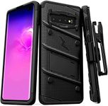 Zizo Bolt Cover - Case for Samsung Galaxy S10 with Military Grade + Glass Screen Protector & Kickstand and Holster (Black/Black)