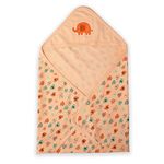 LuvLap Cotton Hooded Wrapper - Baby Towel for New Born | Big Size 75cm x 75cm | Soft, Safe & Skin-Friendly | for Newborns 0-12 Months | Lightweight & Travel Friendly, Elephant Print - Orange, 1 Count