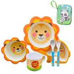 JUGUTEE Bamboo Fiber Dinner Set for Kids - Baby Feeding Bowl, Bamboo Fibre Kids Set, Bamboo Fiber Plates for Kids, Babies Feeding Set, Kids Feeding Set, Kids Feeding Set Bamboo (Lion Plate)