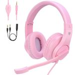 BlueFire Pink Gaming Headset, Kids Headphones with Microphone 3.5mm Bass Stereo Childrens Gaming Headset for PS5/PS4/Xbox/Xbox One/Nintendo Switch/PC Girls Headphones (Pink)