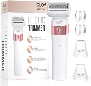 OLOV BIKINI Trimmer Women, Electric Shaver for Women, IPX7 Waterproof Wet & Dry Electric Razors, Bikini Legs Underarm Public Hairs Rechargeable Trimmer with 3 Trimmer Heads-Gold