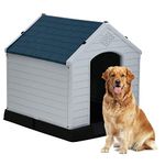 Large Dog House,Dog House Outdoor Plastic Kennel Pet House Shelter for Small Medium Large Dog Waterproof Ventilate Pet Crate with Air Vents&Elevated Floor(32"x34"x30")