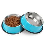 WERFORU 2 Pieces Dog Bowls Stainless Steel Non-Slip and Leak-Proof Feeding Bowls, Pet Dog Cat Food and Water Bowls, Blue Medium Size