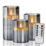 Flickering Flameless Candles,Battery Operated Candles with Remote Control and Timer Function,Glass Effect Moving Electric LED Candle for Party Wedding Home Decor (Set of 3)