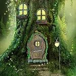 RP Fairy Door Cabin Set of 4 Garden Ornaments Outdoor Decor Home Resin Solar Decoration Accessories Glow In The Dark House Fairies Pixie Gnome Gardening Gifts For Men Women Girls Children Boys Toys