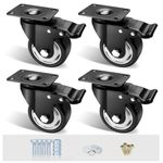 Caster Wheels, ASHGOOB 3" Casters Set of 4 Heavy Duty with Brake, No Floor Marks Silent Locking Casters with Polyurethane (PU) Wheels, Swivel Plate Castors Pack of 4