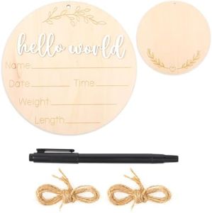 simarro Panneau d'annonce de bébé, panneau en bois « Hello World » avec stylo et corde, panneau d'annonce de nom de bébé pour hôpital, naissance, accessoire de photographie de naissance, cadeau de