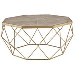 FiNeWaY Coffee Table, Robust Steel Frame - Segmented Blonde Wood Top, Perfect For Indoor Outdoor Home living Room, Bedroom, Tea Coffee Laptop Office Furniture - Gold