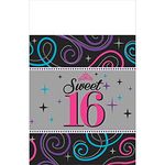 Amscan Elegant Sweet Sixteen Celebration Birthday Party Plastic Table Cover (1 Piece), Black/Gray, 54 X 96"